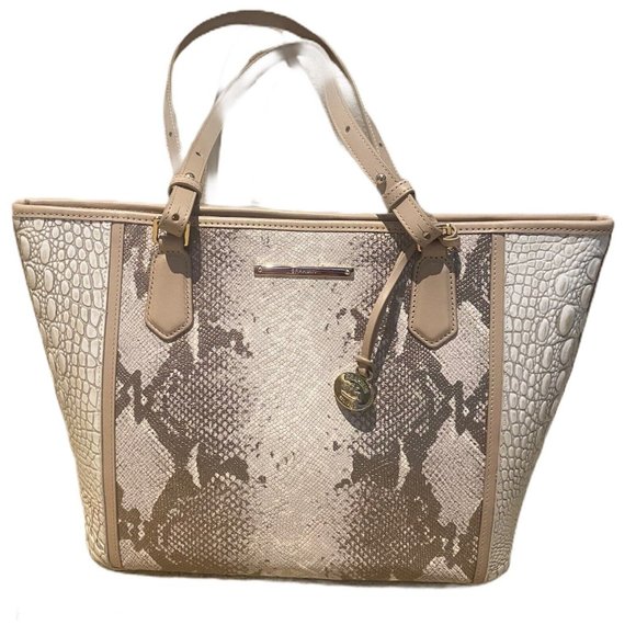 Brahmin Medium Asher Genuine Leather Pearl Lewis Beige White Ivory Snakeskin NWT